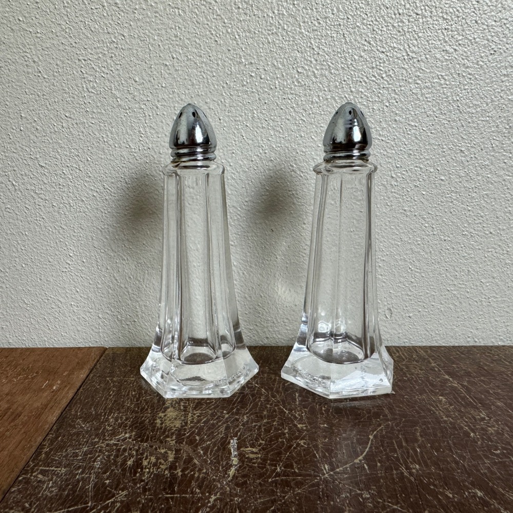 Vintage Irice Japan Glass Metal Top Salt and Pepper‎ shakers